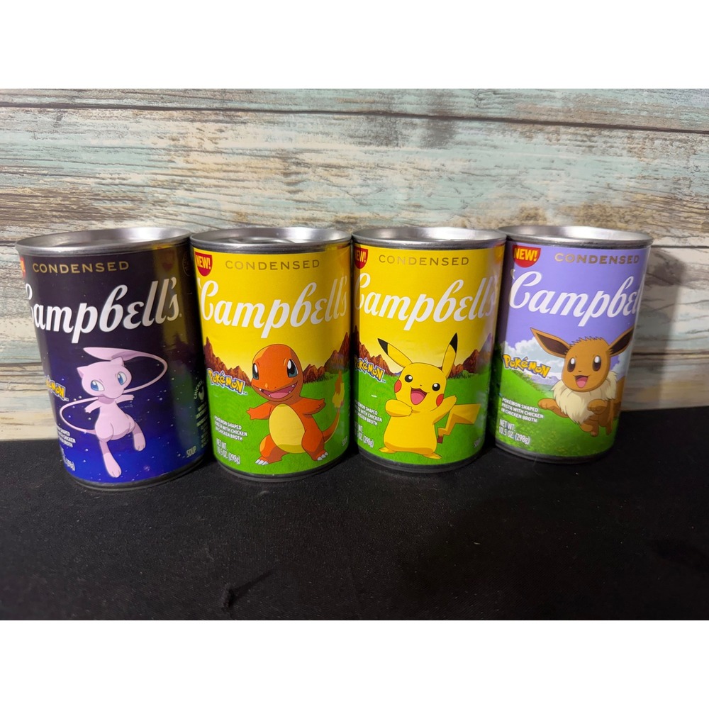 Campbell's Pokemon Soup 10.5oz 4-Pack Pikachu Charmander Mew Eevee New Set